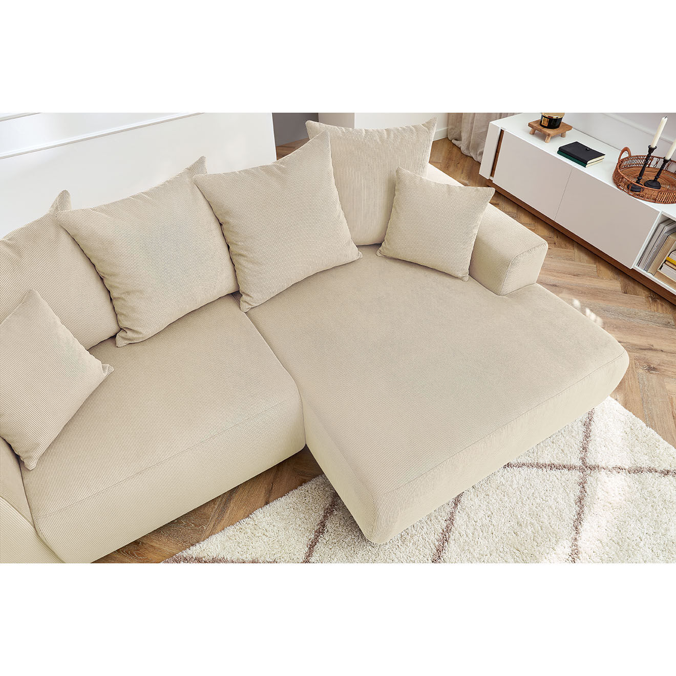 Bobochic Canapé d'angle fixe droit Enjoy beige - 237x147x95 cm
