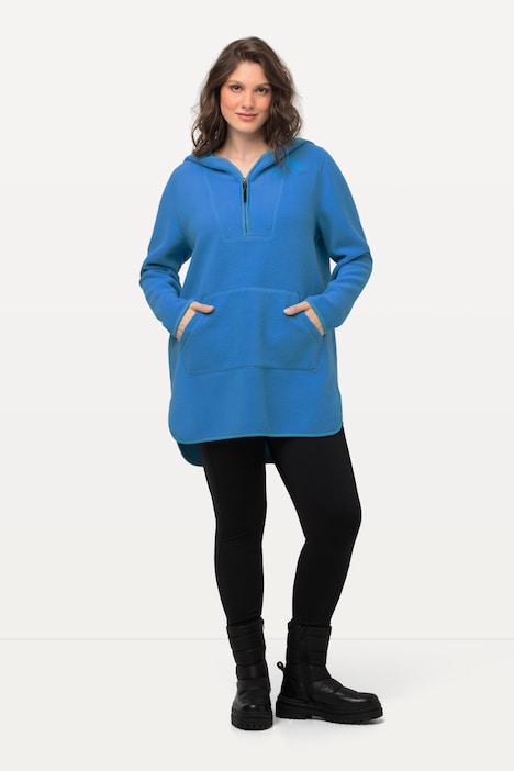 Long-Teddy-Fleecepullover, Kapuze, Zipper, Langarm