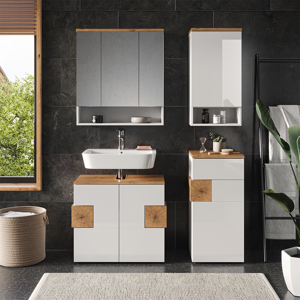 Vicco Badmöbel-Set Badezimmer-Möbel Bad-Schrank Eden Weiß Artisan modern Badezimmerschrank Waschbeckenunterschrank Spiegelschrank Hängeschrank Midischrank Schranktür Schrankfach