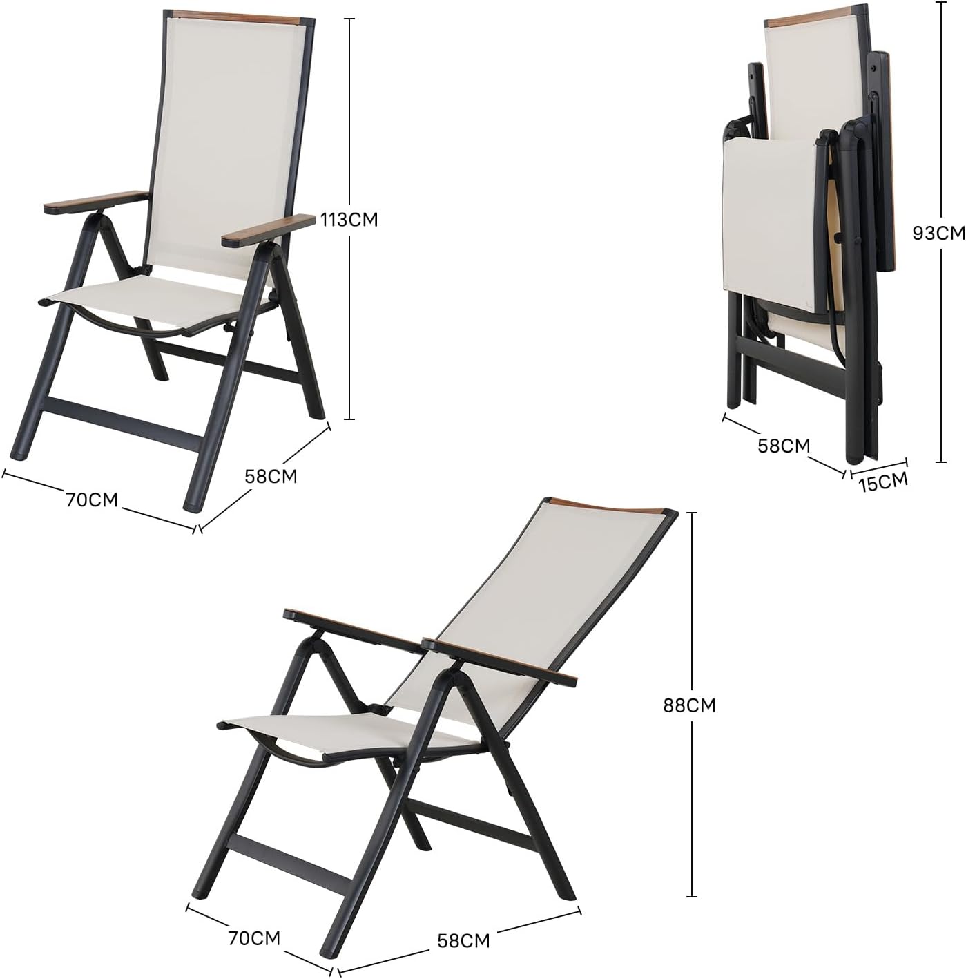 Grand patio Garten Klappstuhl, Liegestuhl, Balkonstühle Gartenstühle 2er Set, Alu Gartenstuhl Klappbar, Balkon Stuhl mit 6-Fach Verstellbare, Wetterfest, Essstuhl für Camping, Balkon (Beige)