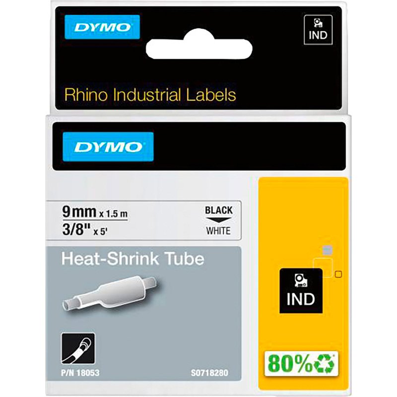 Ruban thermorétractables Dymo Rhino 9 mm 18053 blanc écriture noire