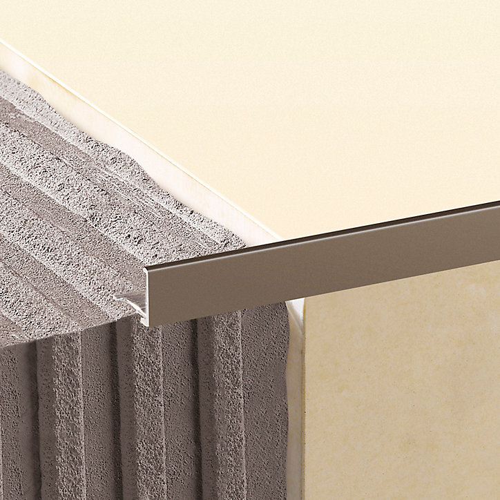 Profilé de carrelage intérieur Diall droit aluminium champagne brossé texturé L.2,5m x l.1,74cm x ep.20mm