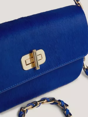 Bolsa transversal em couro de bezerro com fecho giratório