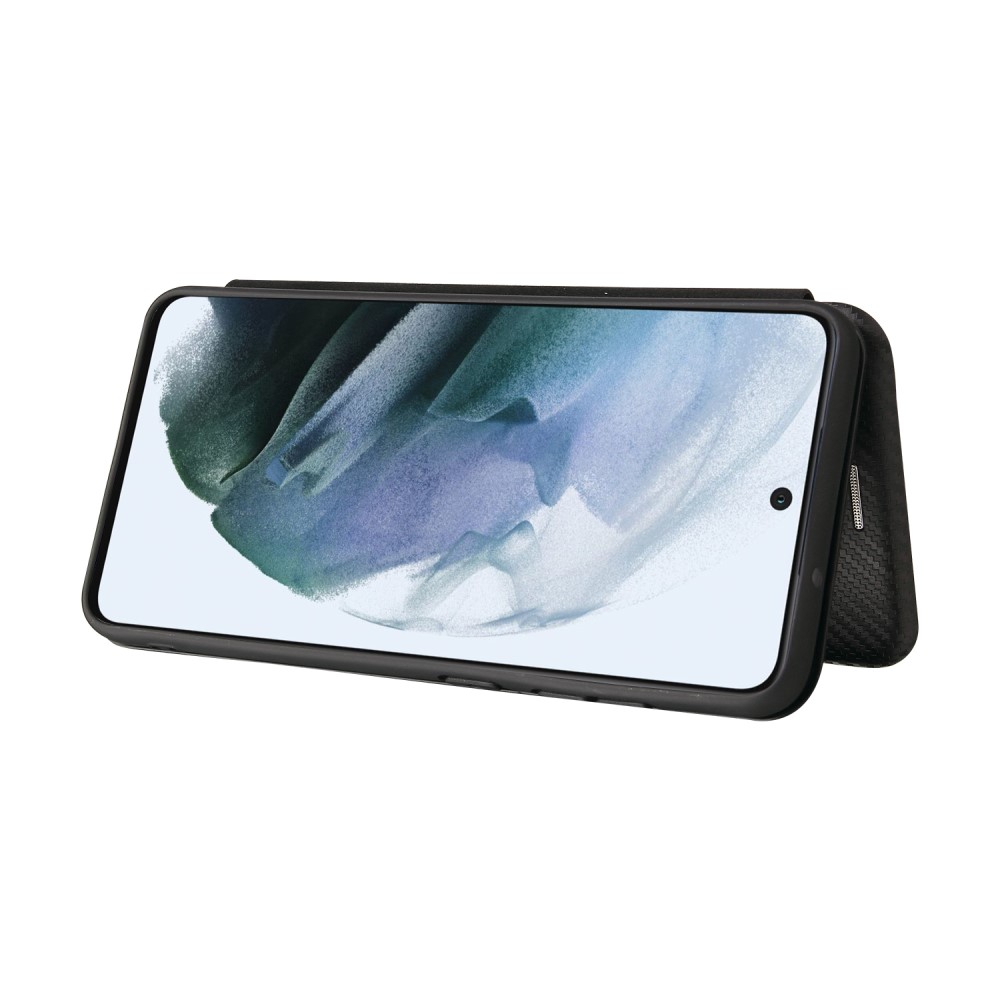 Samsung Galaxy S21 FE 5G Leder Tasche Flip Cover Carbon Look - Schwarz