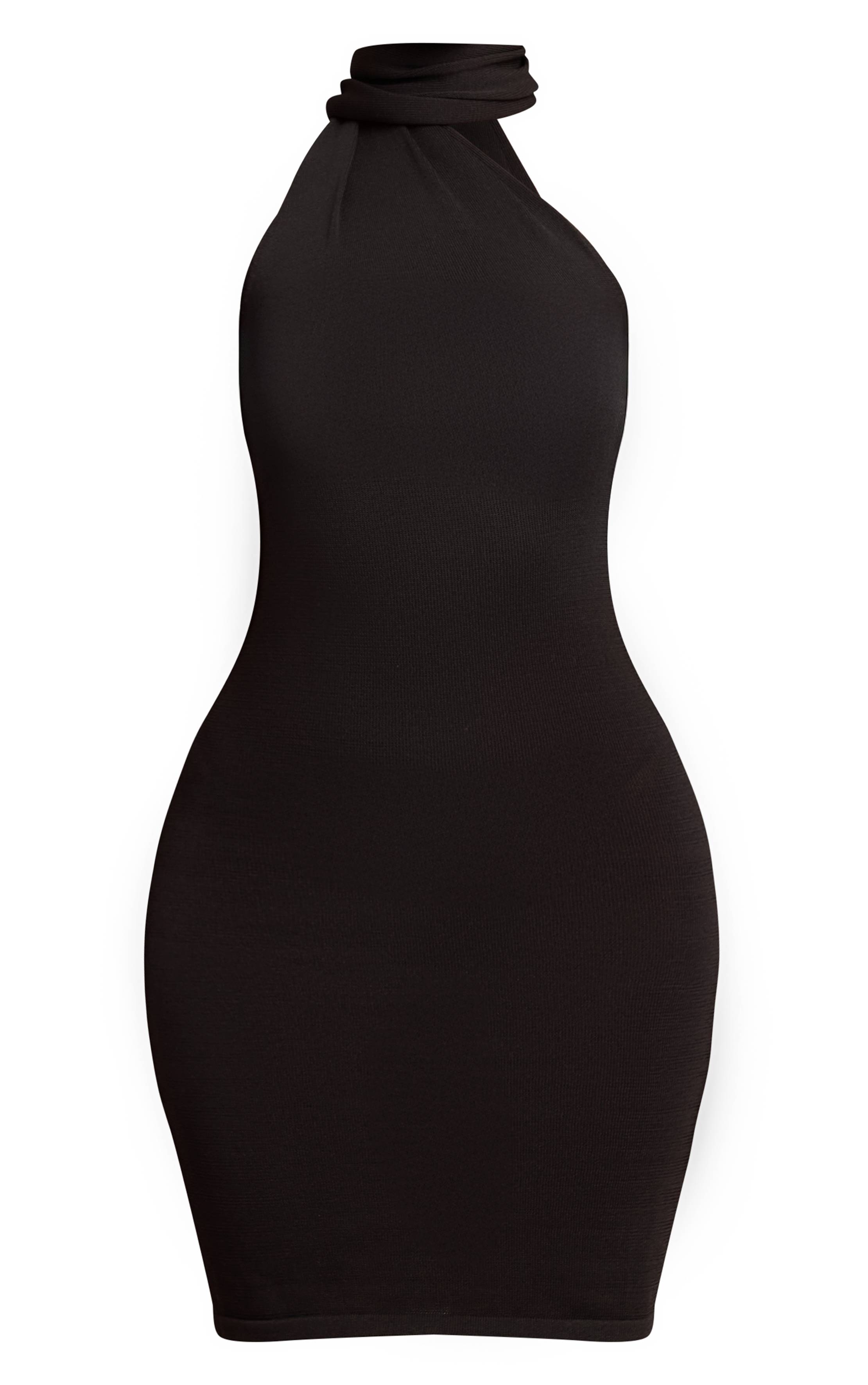Noir Robe Mini Tricotée À Détail Foulard