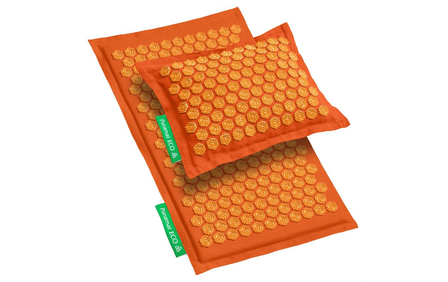 Eco Massage Set – Matte und Kissen dunkelorange<br>Nahhaltiges, handgefertigtes Rücken- und Kopfmassage Set
