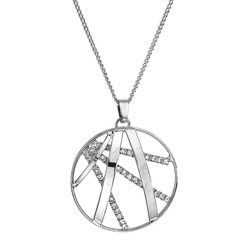 Collier orné de cristaux Swarovski avec pierre crystal Blanc en plaqué Or blanc et rhodié