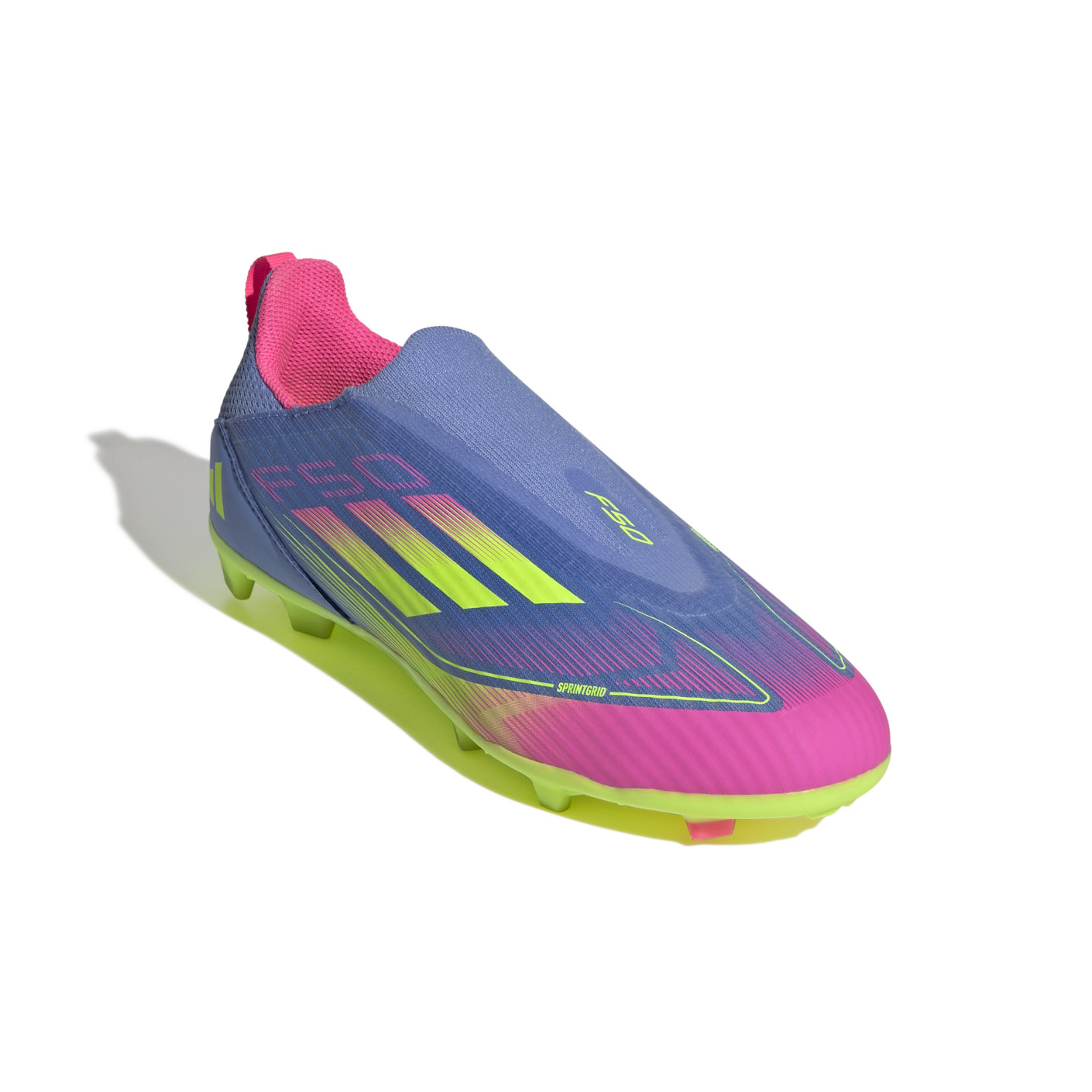 Adidas F50 League Veterloze Gras / Kunstgras Voetbalschoenen (MG) Kids Blauw Neongeel Roze