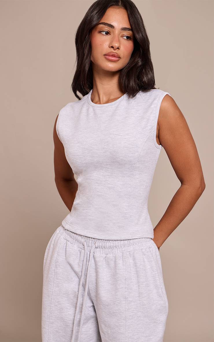 Gris Cendré Top Petite En Jersey Interlock Avec Taille Cintrée
