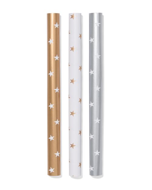 3 rouleaux de papier cadeau 200x50cm étoiles