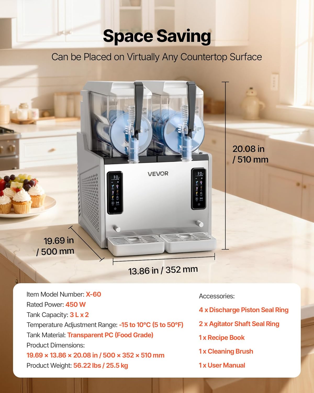 VEVOR Slush Maschine 2 x 3 L, Slusheis Eisbereiter 450 W (kein Eis nötig), Elektrische Margarita-Maschine mit Selbstreinigungsfunktion, Geeignet für Frozen Margaritas Frappés Milchshakes Shakes