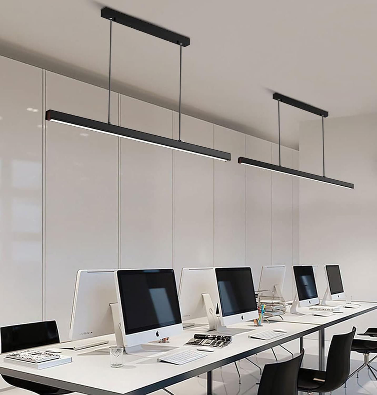 SENFAY 120cm LED Hängelampe esstisch Dimmbar, Pendelleuchte Schwarz mit Fernbedienung, 48W Moderne Linear design Hängeleuchte, Esstischlampe hängend Höhenverstellbar für Esszimmer Küche büro