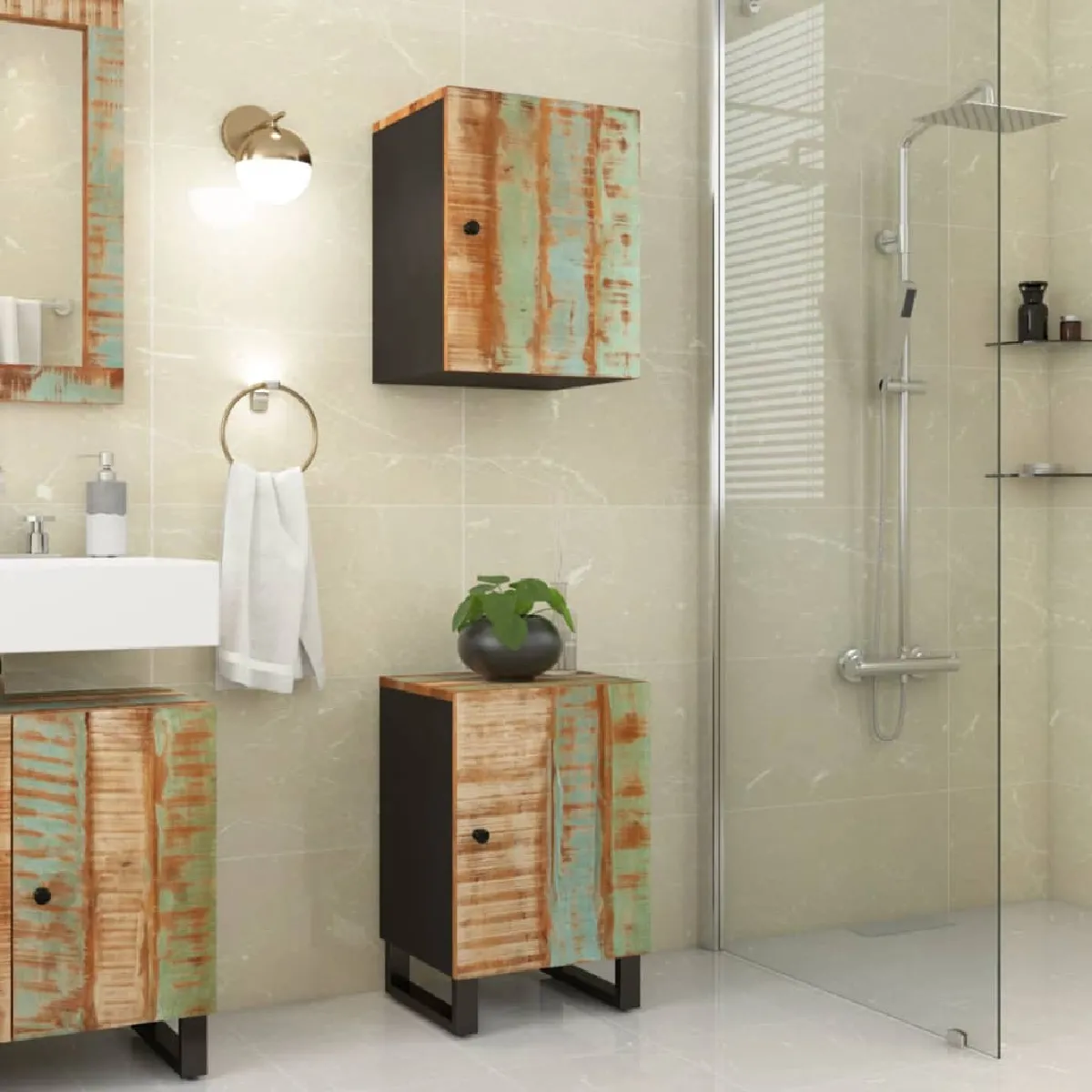 vidaXL Armoire de salle de bain bois massif de récupération