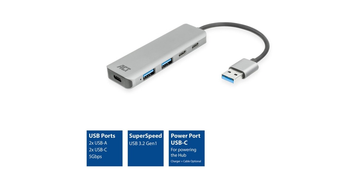 ACT ConnectivityUSB-A hub 3.0, 2x USB-A, 2x USB-C usb-hub  (Aluminium)