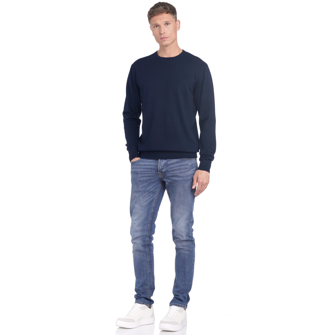 VanVaan Herren Feinstrickpullover mit Rundhals dunkelblau