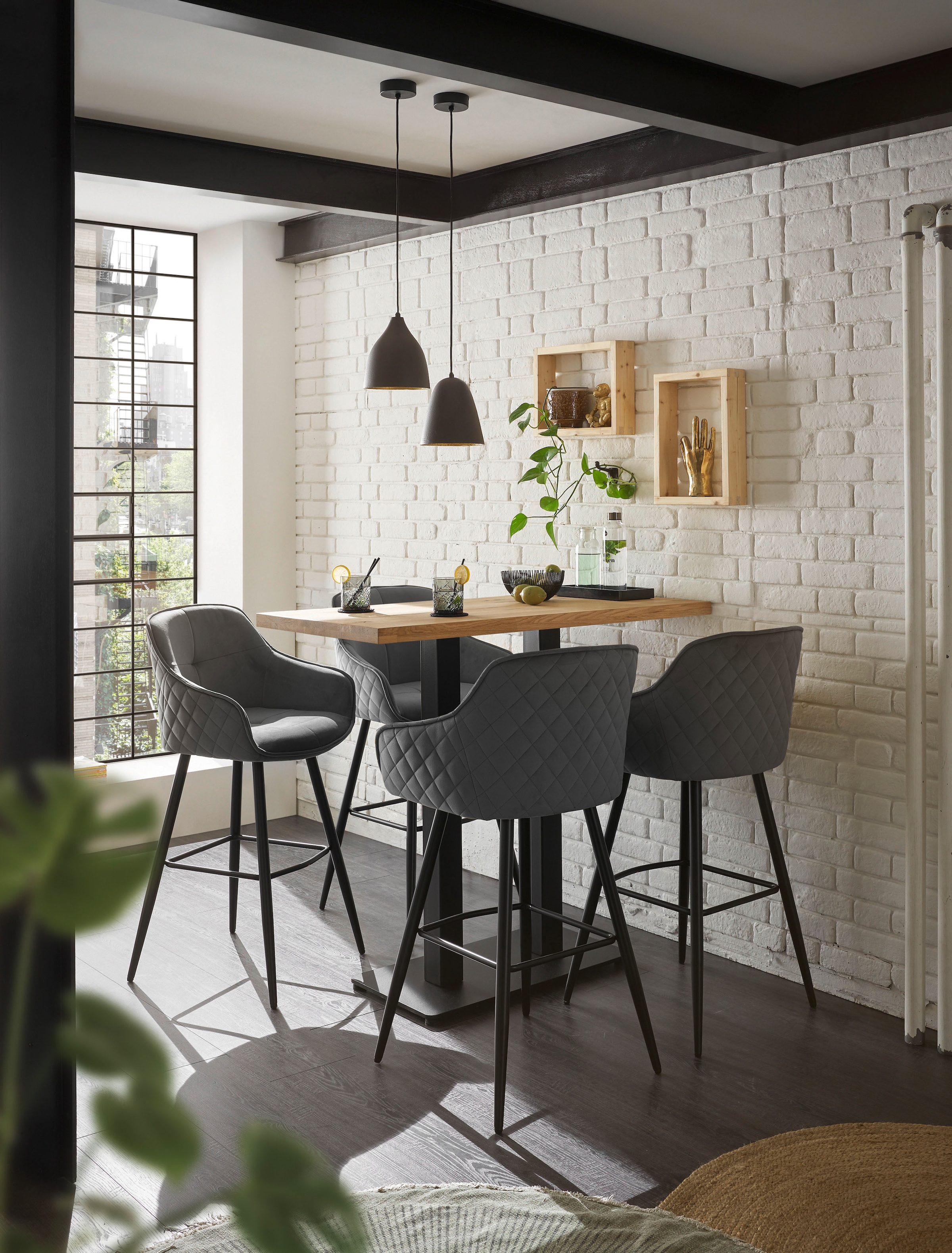 Stolkom Bartisch »Jay Eiche Massivholz geölt, Hochtisch BxHxT 120x104x60 cm« Industrial Style Eiche Massivholz geölt durchgehende Lamelle