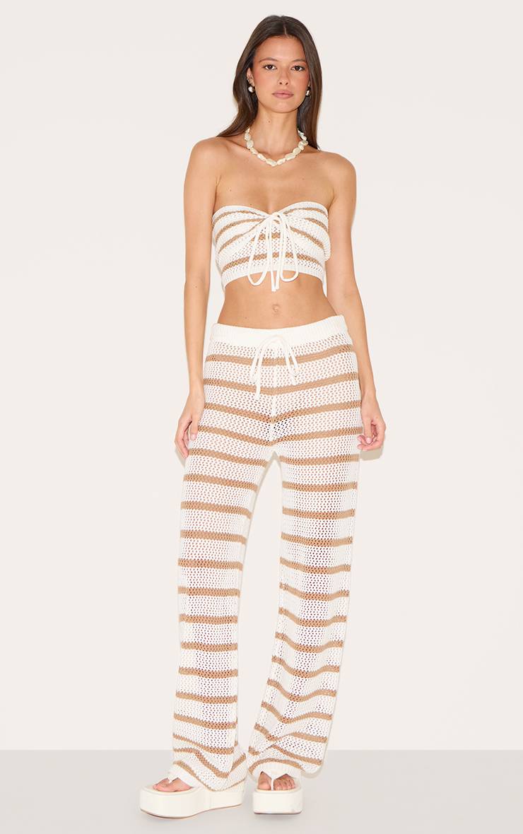 Taupe Haut Bandeau En Crochet À Rayures