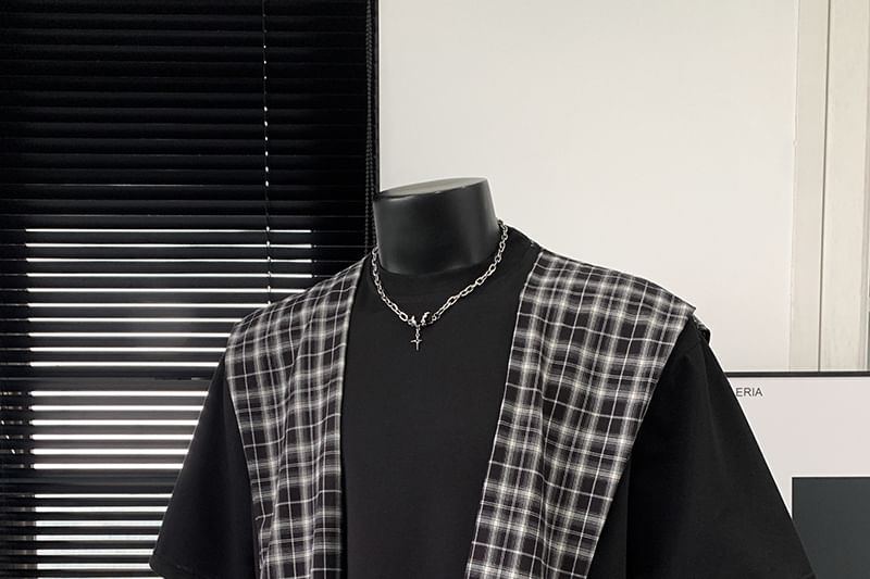 Mimiyox - Mock tweedelig T-shirt met korte mouwen en geruit paneel