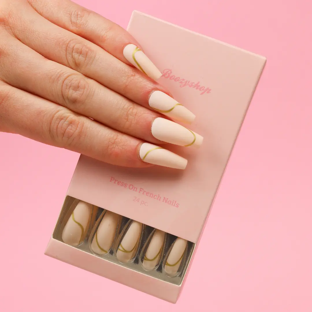 Press On French Nails Nude Goldstrike