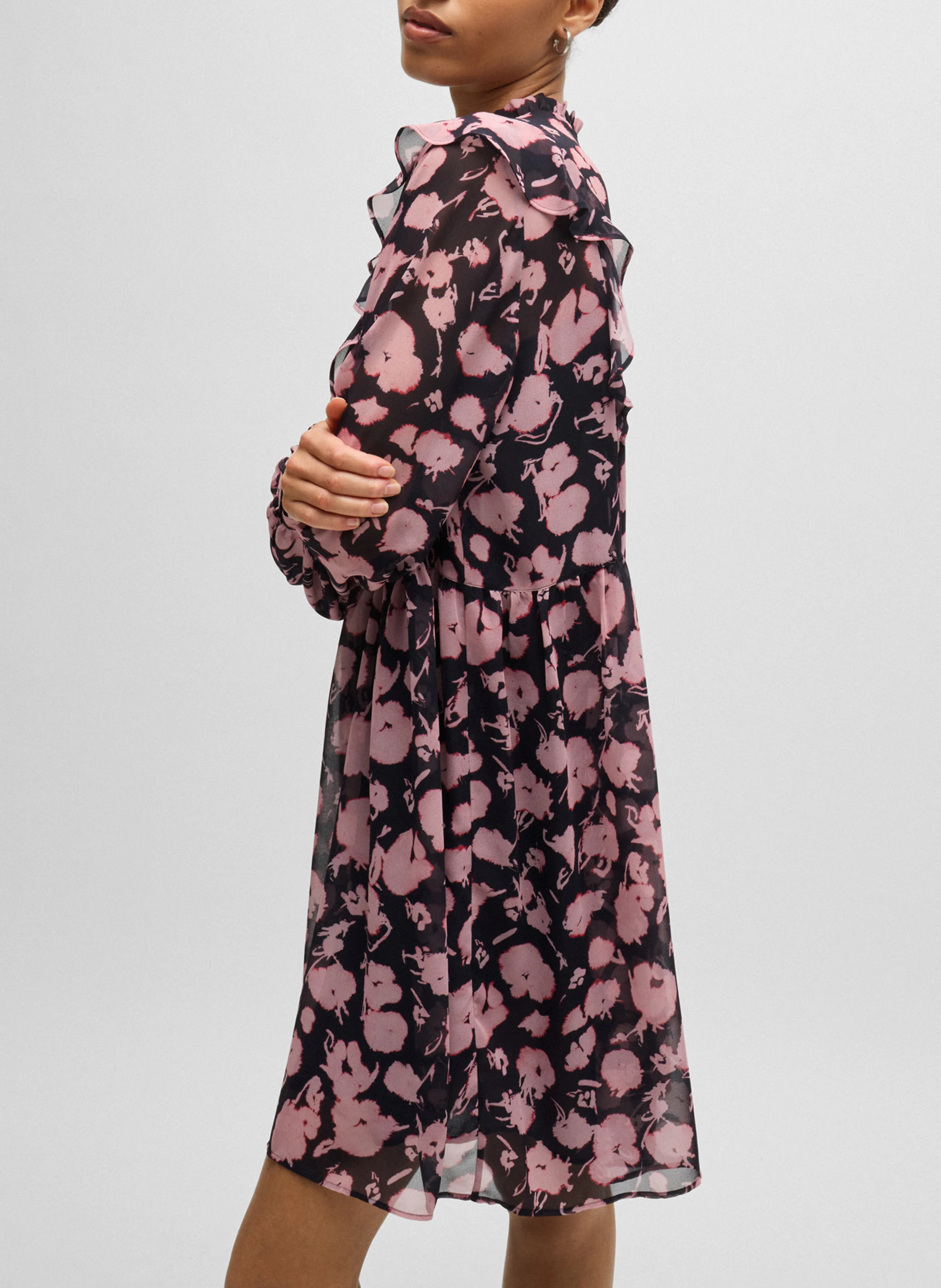Robe courte droite imprimée| Noir