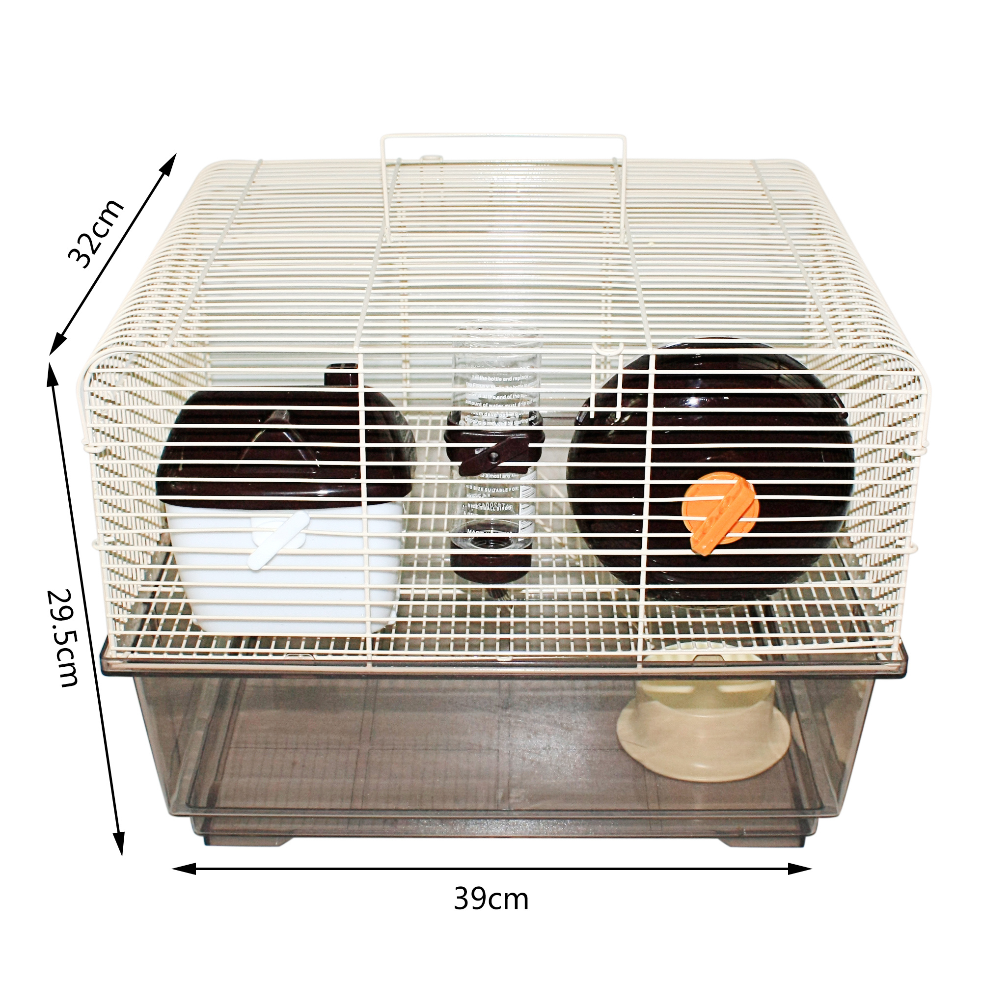Gaiola Chalé para Hamster 39*32*29,5cm para Pequenos Roedores com Casinha, Comedouro, Bebedouro, Escadas, Roda de Exercícios e Alças