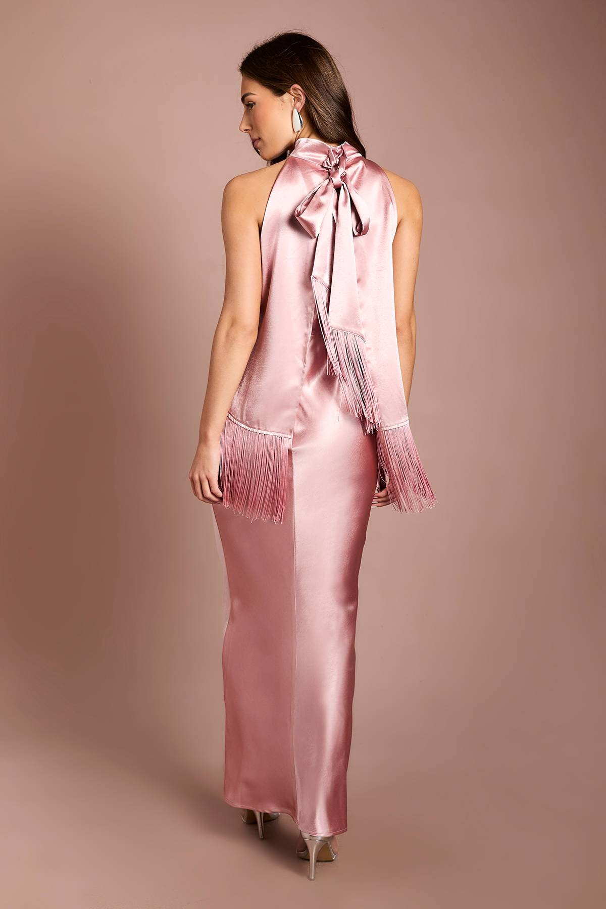 Coast Robe Longue Coast Muse En Satin À Franges Avec Col Licou