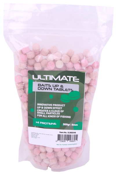 Ultimate Baits Up & Down Tablets 9mm, geven onder water geur-, kleur- én smaakstoffen af