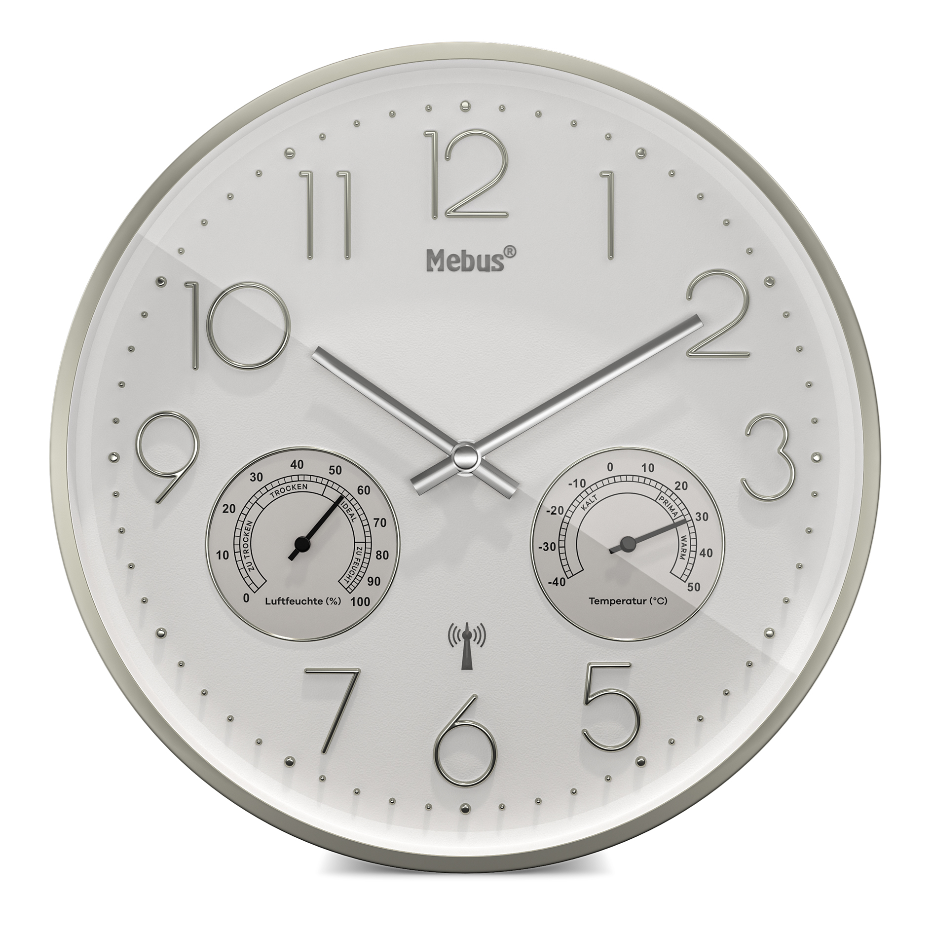 Funk-Wanduhr - silber - Thermo-/Hygrometer - Ø 30 cm