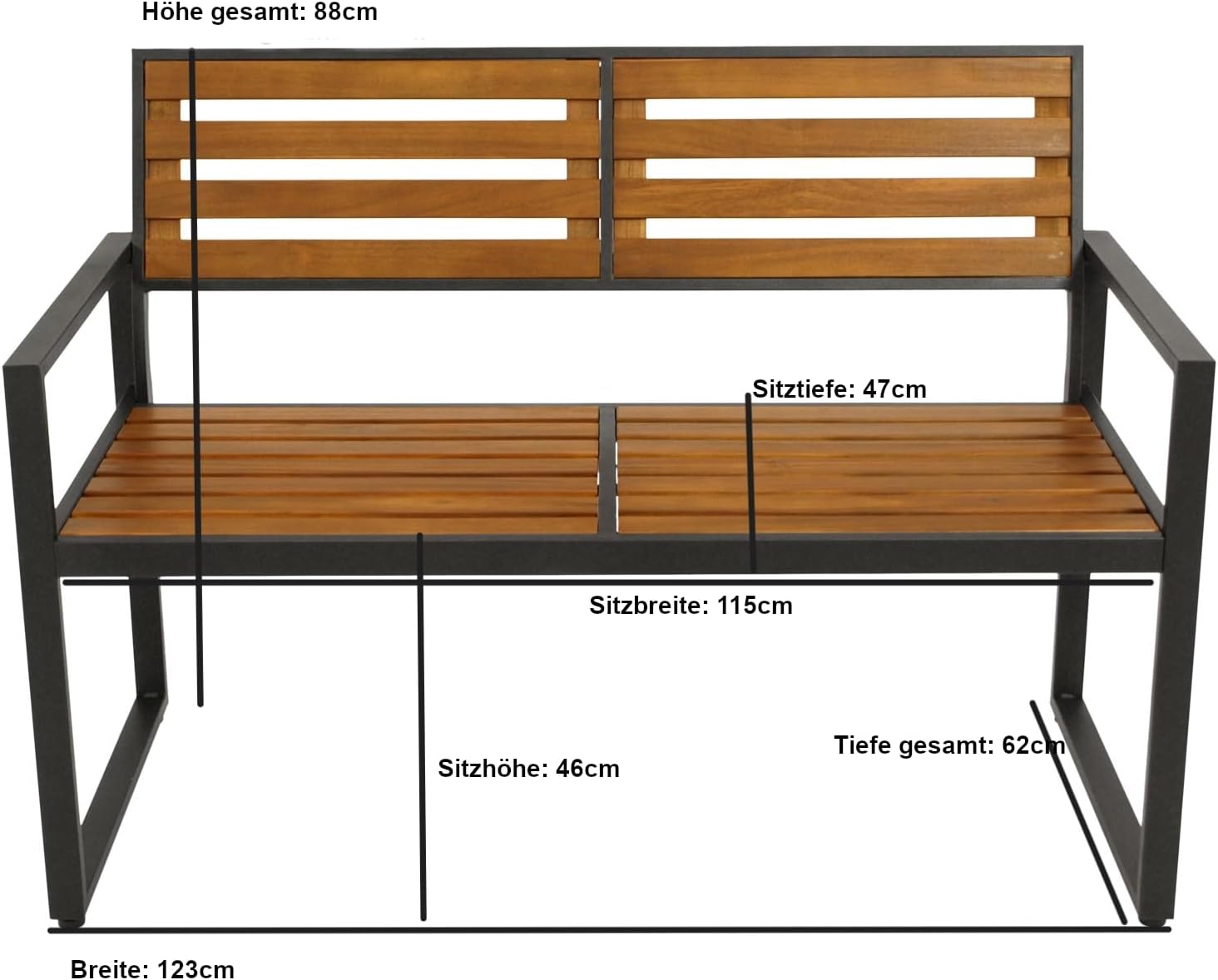 DEGAMO Gartenbank RAGUSA 2-sitzer, mit Rückenlehne, Gestell Metall anthrazit, Sitzfläche Akazie geölt, Outdoor