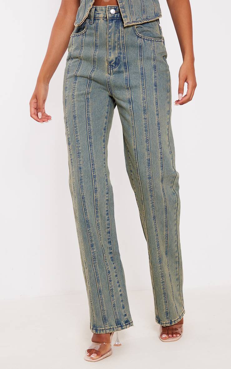Indigo Vintage Wash Jean Taille Haute À Détails De Coutures Contrastées Pour Grande Taille