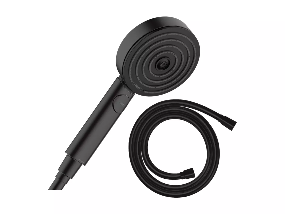 Pommeau de douche HANSGROHE Pulsify Select EcoSmart 105 3 jets Relaxation + flexible de douche Isiflex 160 cm noir mat