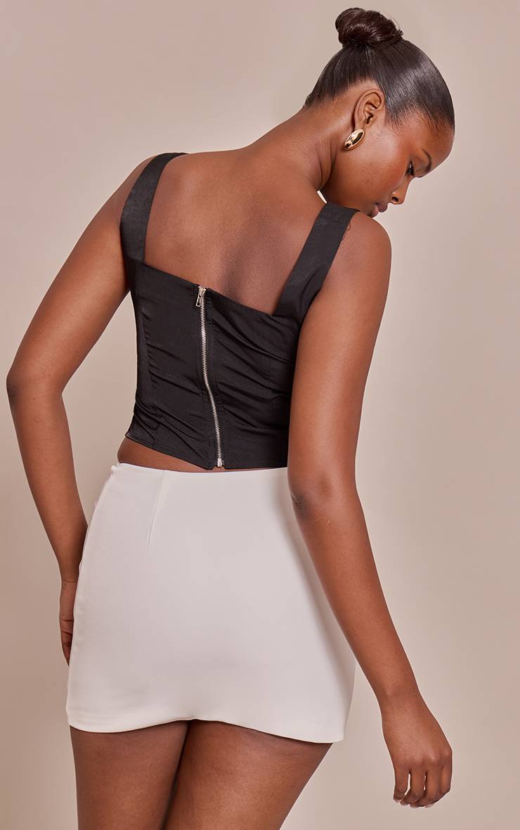 Noir Corset Satiné Mat À Baleines Avec Détail Bonnets