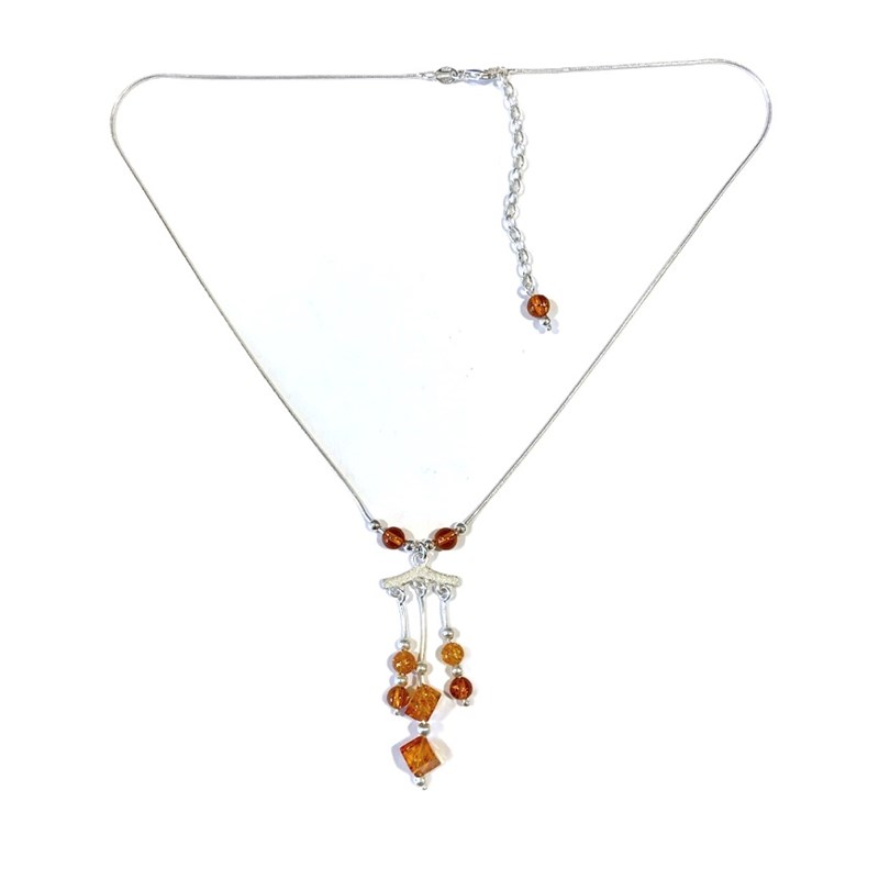 Collier ambre cognac argent