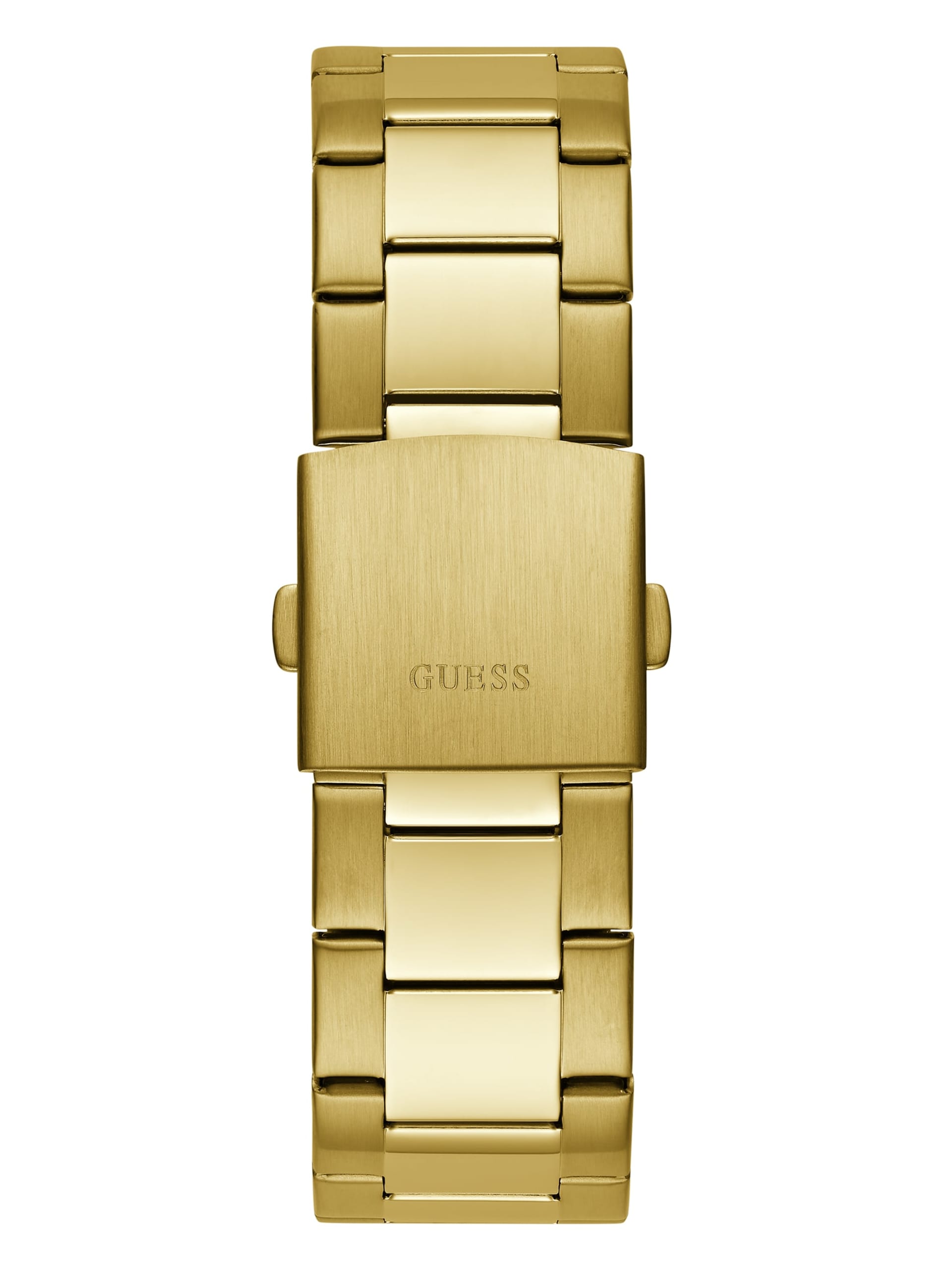 Relógio multifuncional dourado com detalhes texturizados em azul.