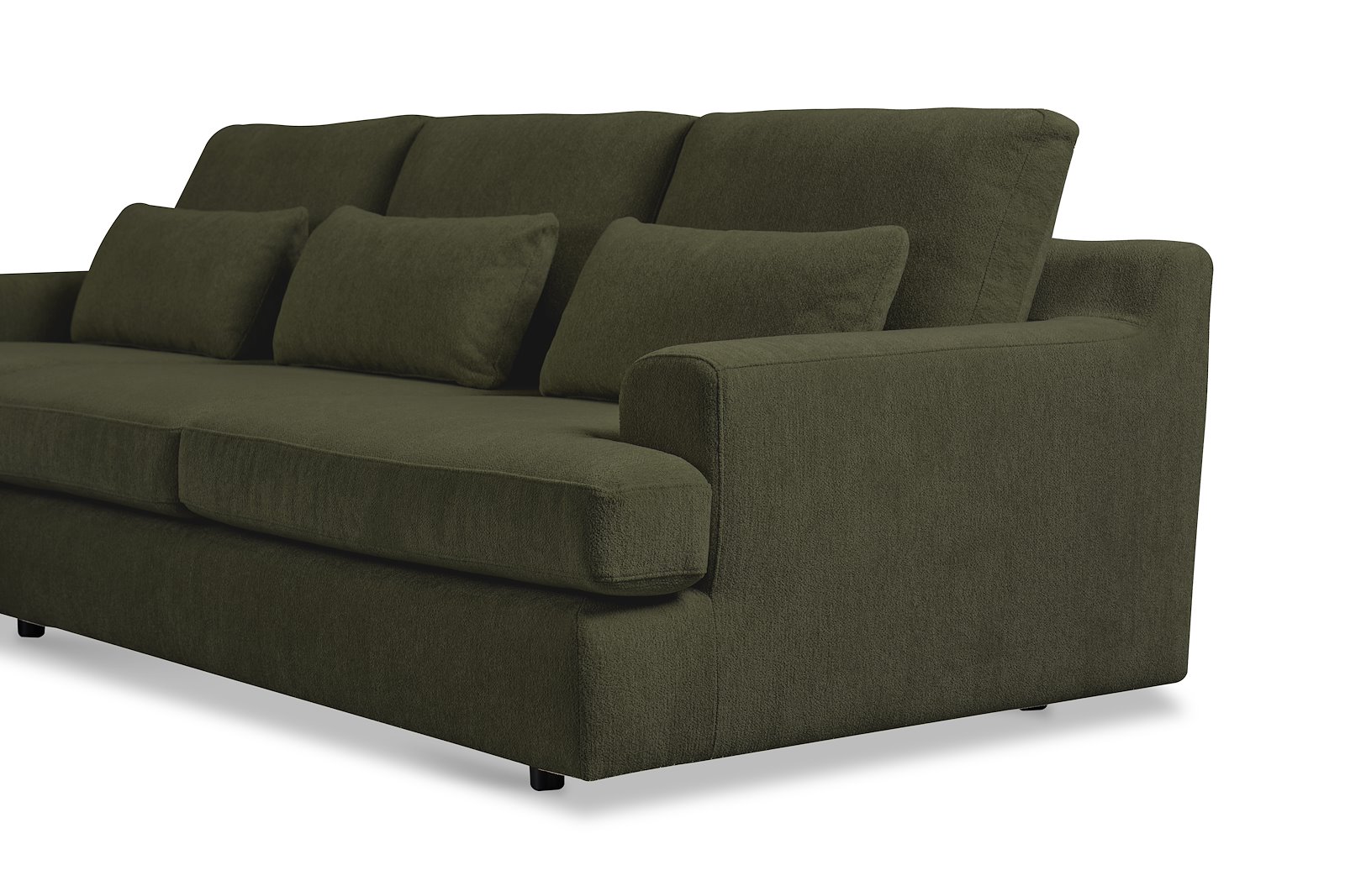 Roma Sofa 2,5-seter med sjeselong venstre. Tekstil Raven 78 Green med sorte ben