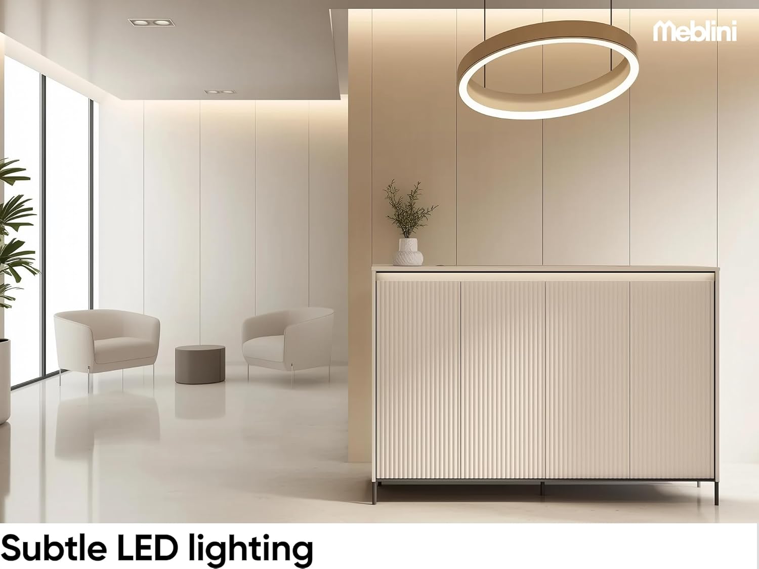 MEBLINI Garderobe Flur Möbel Set mit LED - Garderobenschrank Flur mitl Kommode - Garderobe Schrank - Flurgarderobe - Flurschrank hoch - Trend - Beige/Schwarz