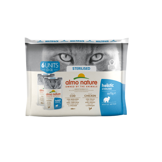 Multipack Holistic Sterilised cabillaud & poulet pour chat 6X70g