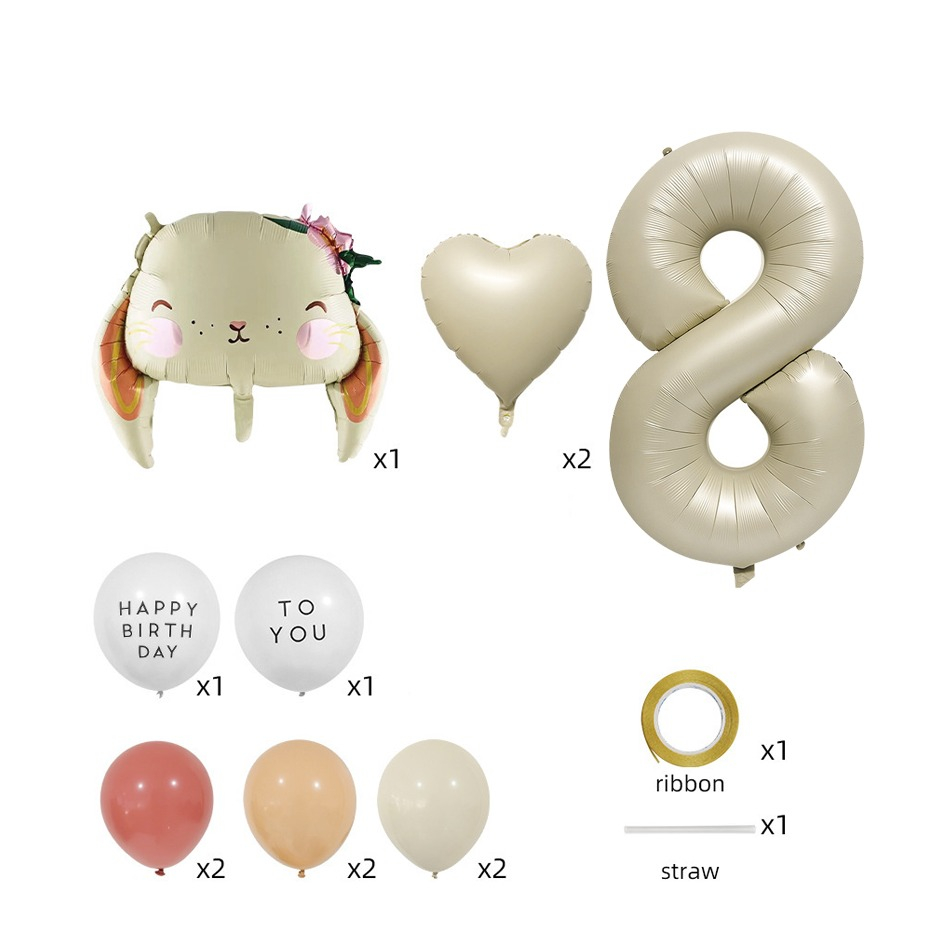 (12-tlg. Set) Zahlen Ballon Kinder Geburtstags Party Folienballon inkl. Latex Luftballons - Zahl 8 / Hase
