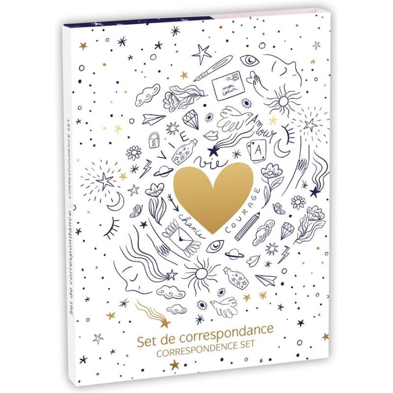 Adolie, Set de correspondance 12x16,5 cm contenant 8 cartes simples 11x15,5 cm assorties et 8 enveloppes Pollen C6 blanc naturel