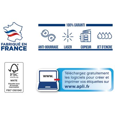 Apli Agipa - 6500 Étiquettes adhésives blanches multi-usages - 38 x 21,2 mm - coins droits - réf 118990