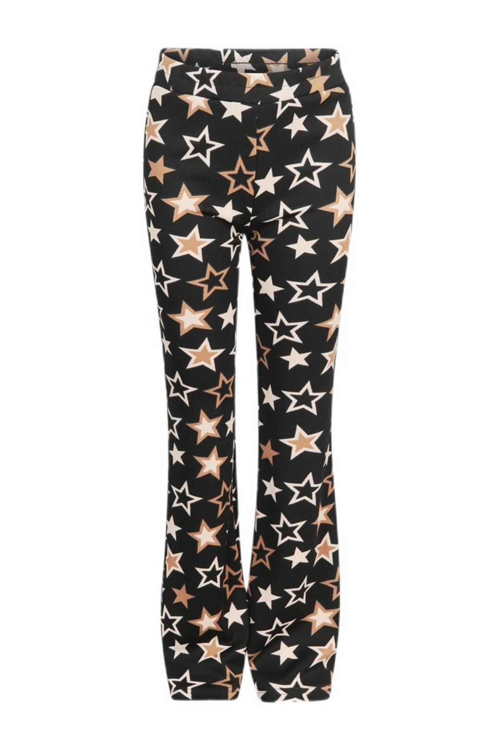 Shoeby flared broek met sterren zwart/goud/wit