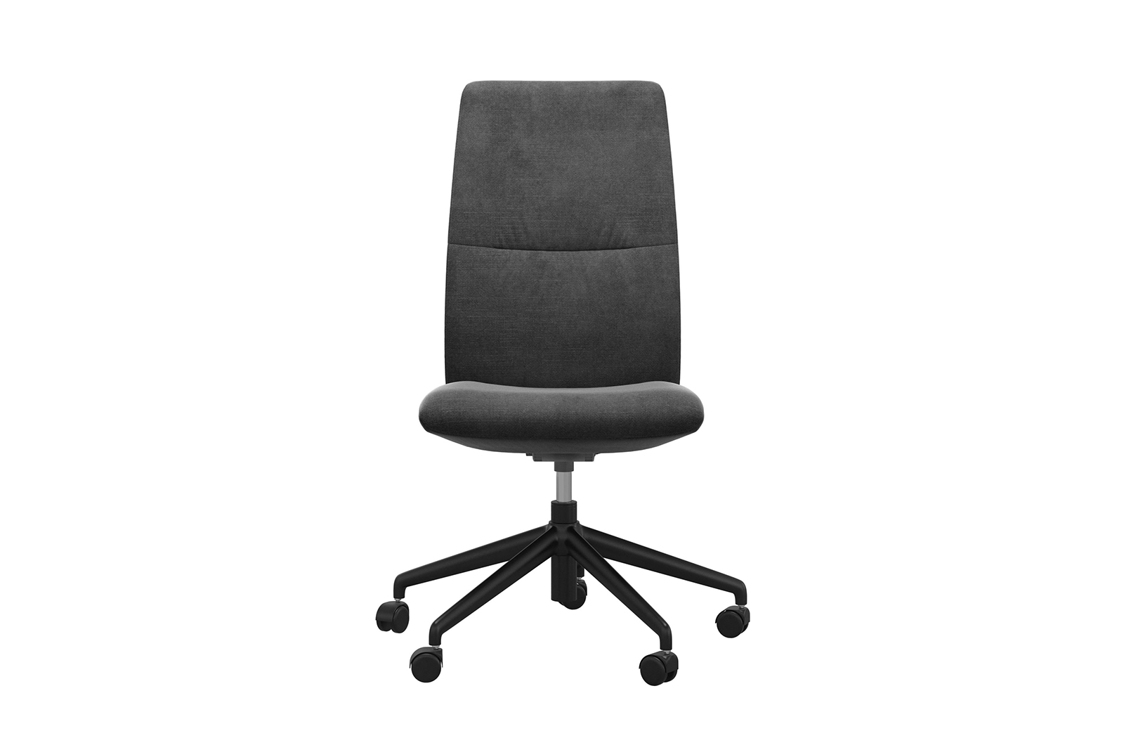 Mint kontorstol Høy stol i tekstil Magnolia Anthracite uten arm og med matt sort understell
