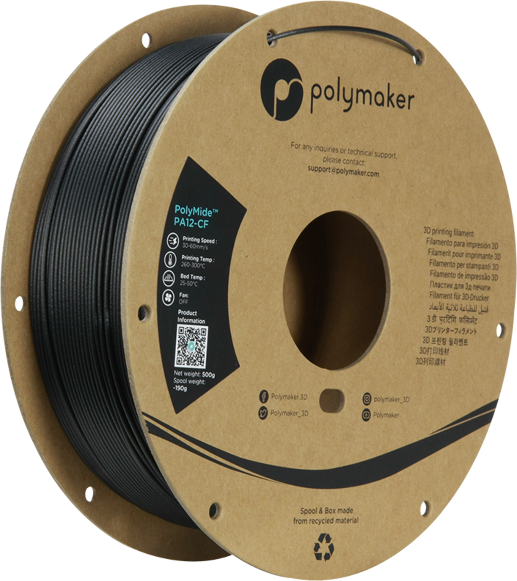 Polymaker  Polymide PA12-CF Schwarz, 1,75 mm / 500 g    Kohlefaserverstärktes Nylon-Filament