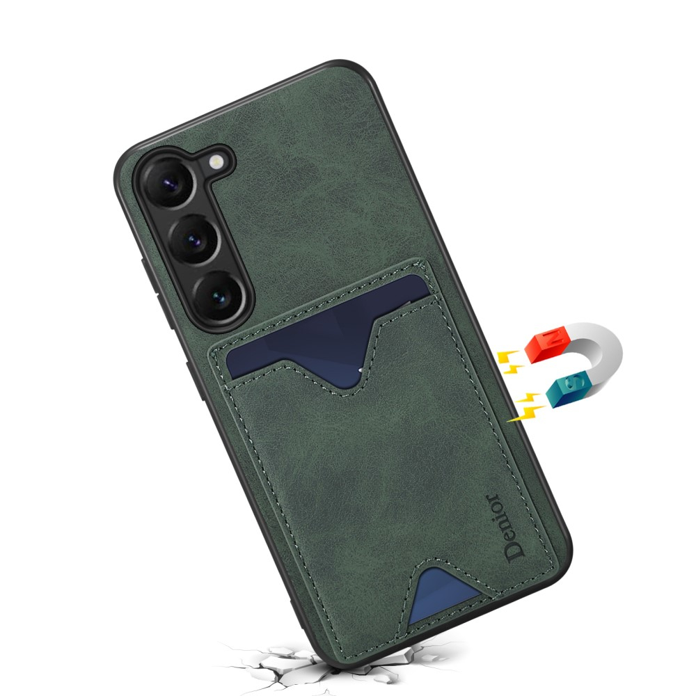 Samsung Galaxy S24 Hybrid Leder Hülle mit Magnetischem Kartenfach   Kickstand Aufsteller - Grün