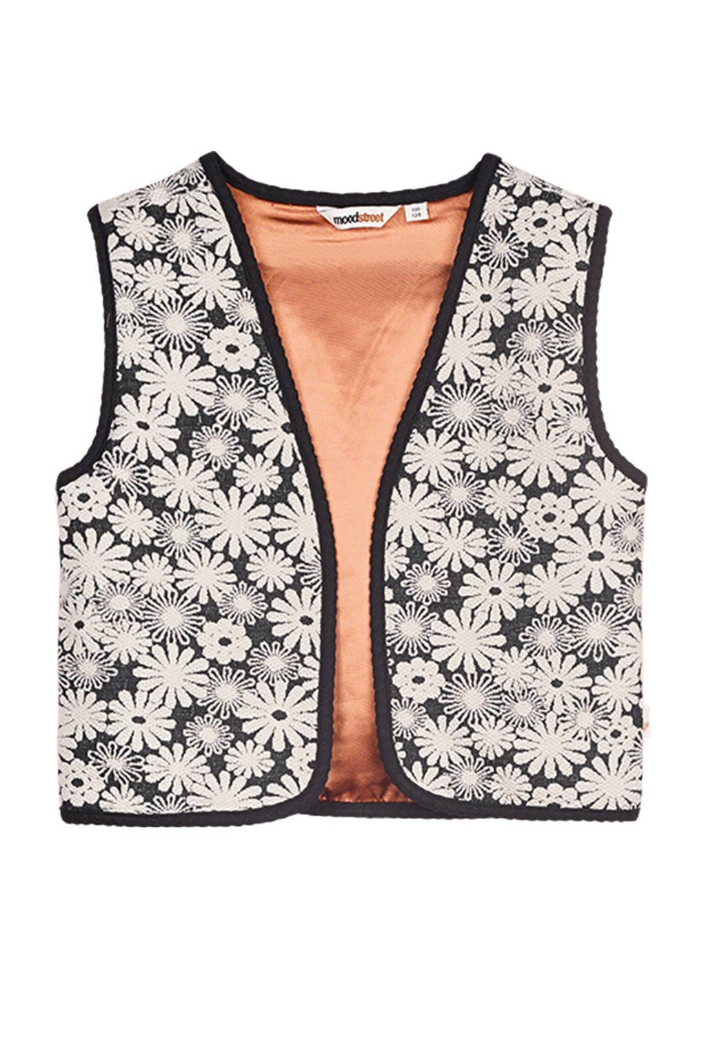 Moodstreet gilet Vajén met all over print zwart/wit