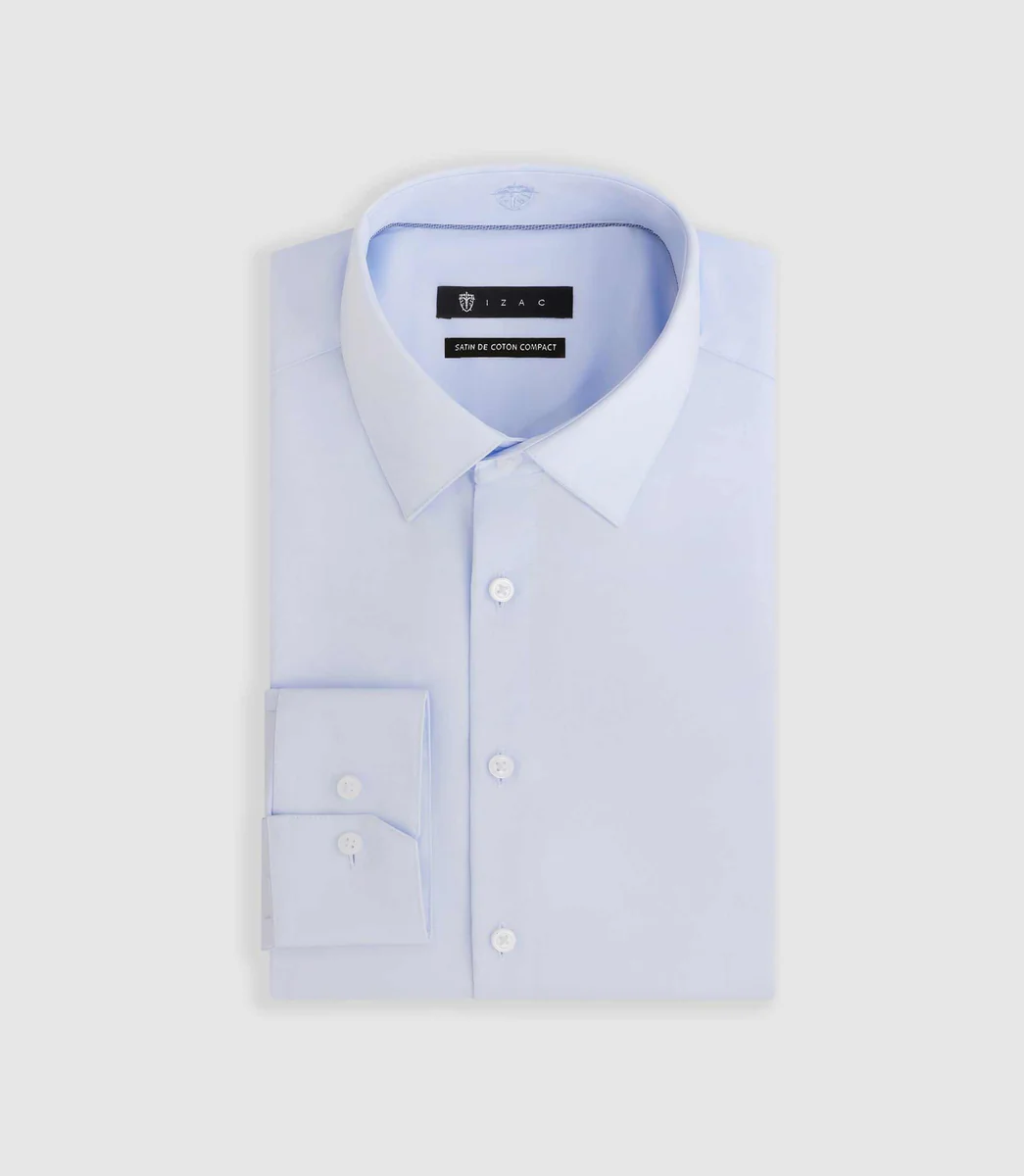 Chemise satin slim ciel 