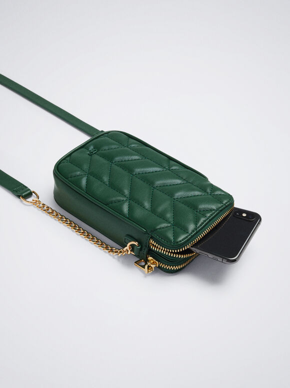 Bolsa acolchoada para celular com corrente - Verde