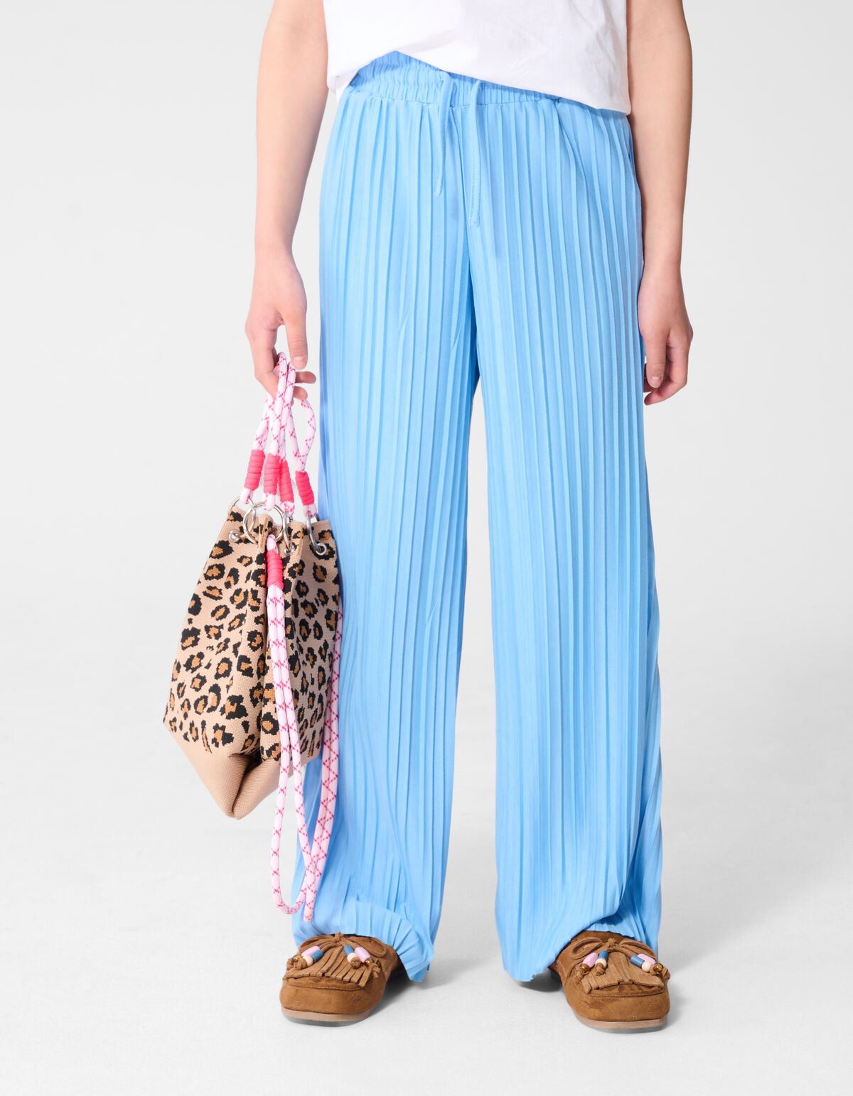 Plissé Wide Leg Broek Blauw