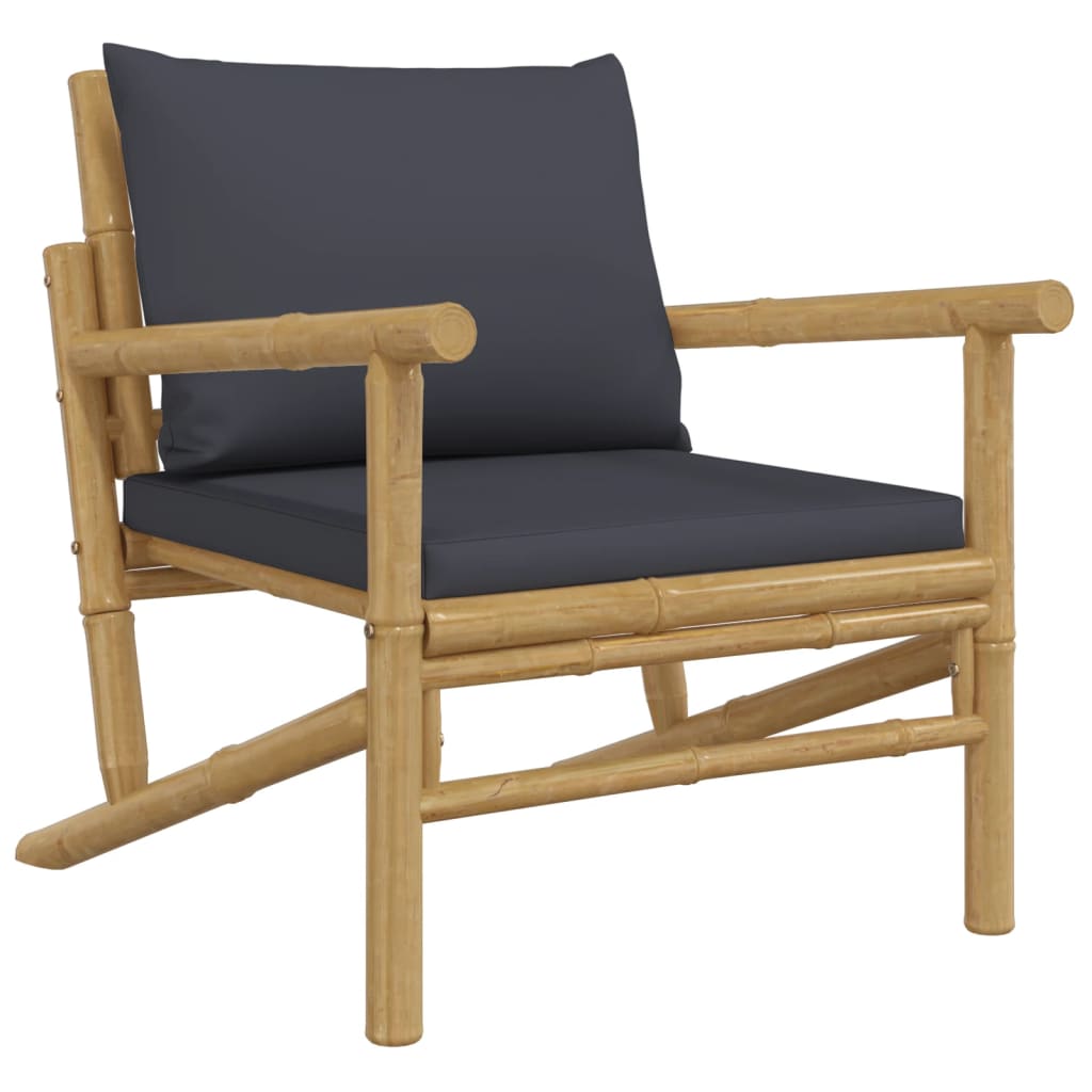 Salon de jardin meuble d'extérieur ensemble de mobilier 4 pièces avec coussins gris foncé bambou