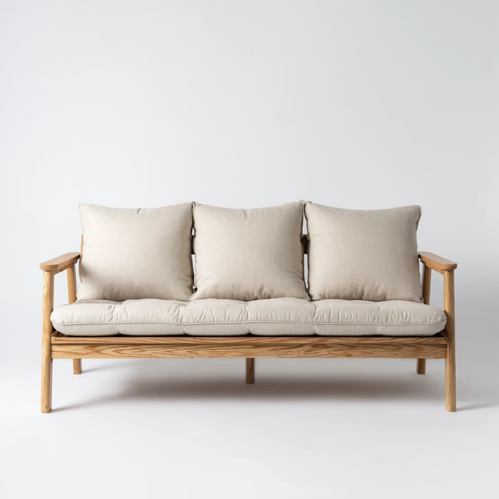 3-Sitzer-Sofa Holzrahmen Leinwandbezug 200x90x80 cm – Creme – Minimali